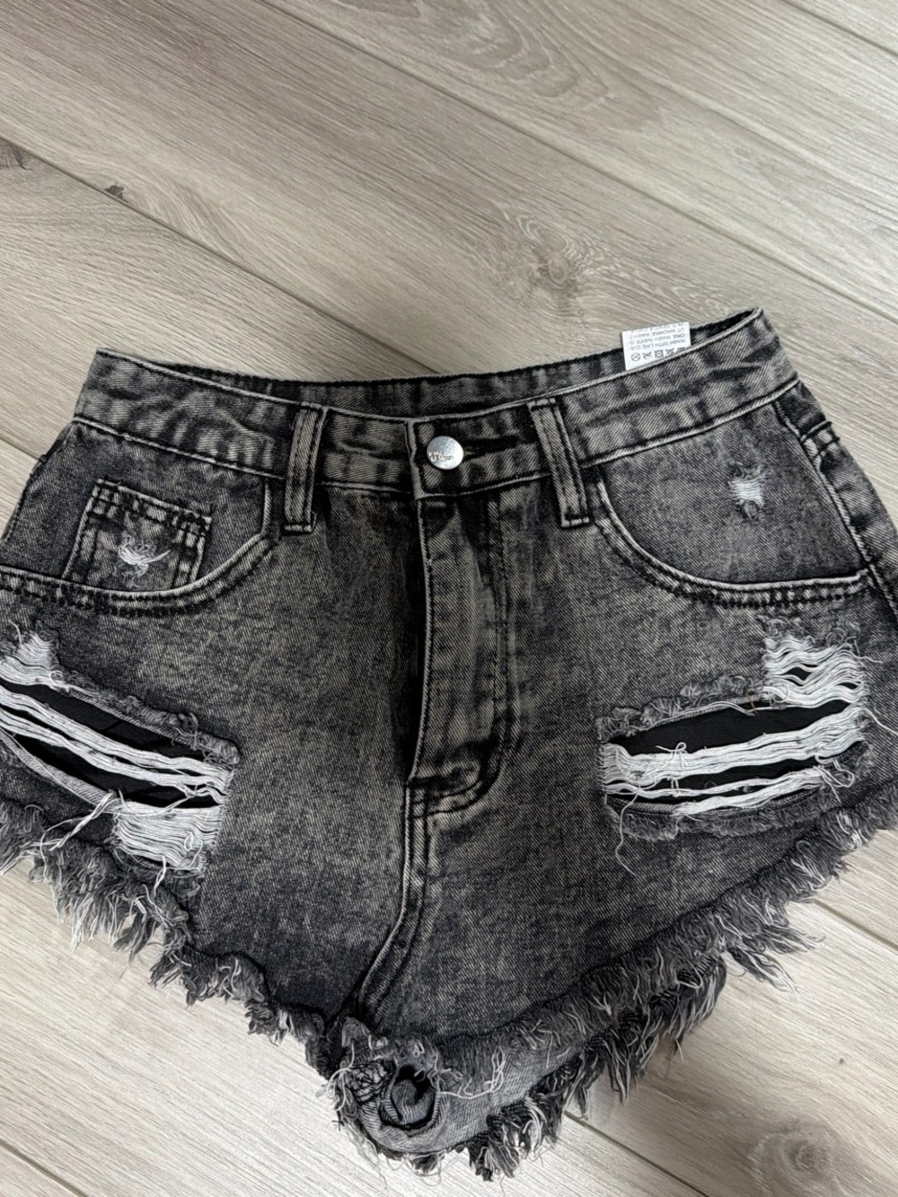 SHEIN Black Washed Distressed High-Rise Denim Shorts
